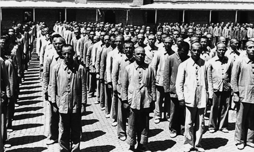 columns of prisoners at attention